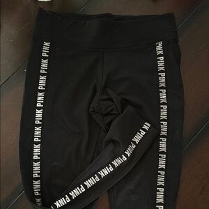 Black Leggings with Pink Logo